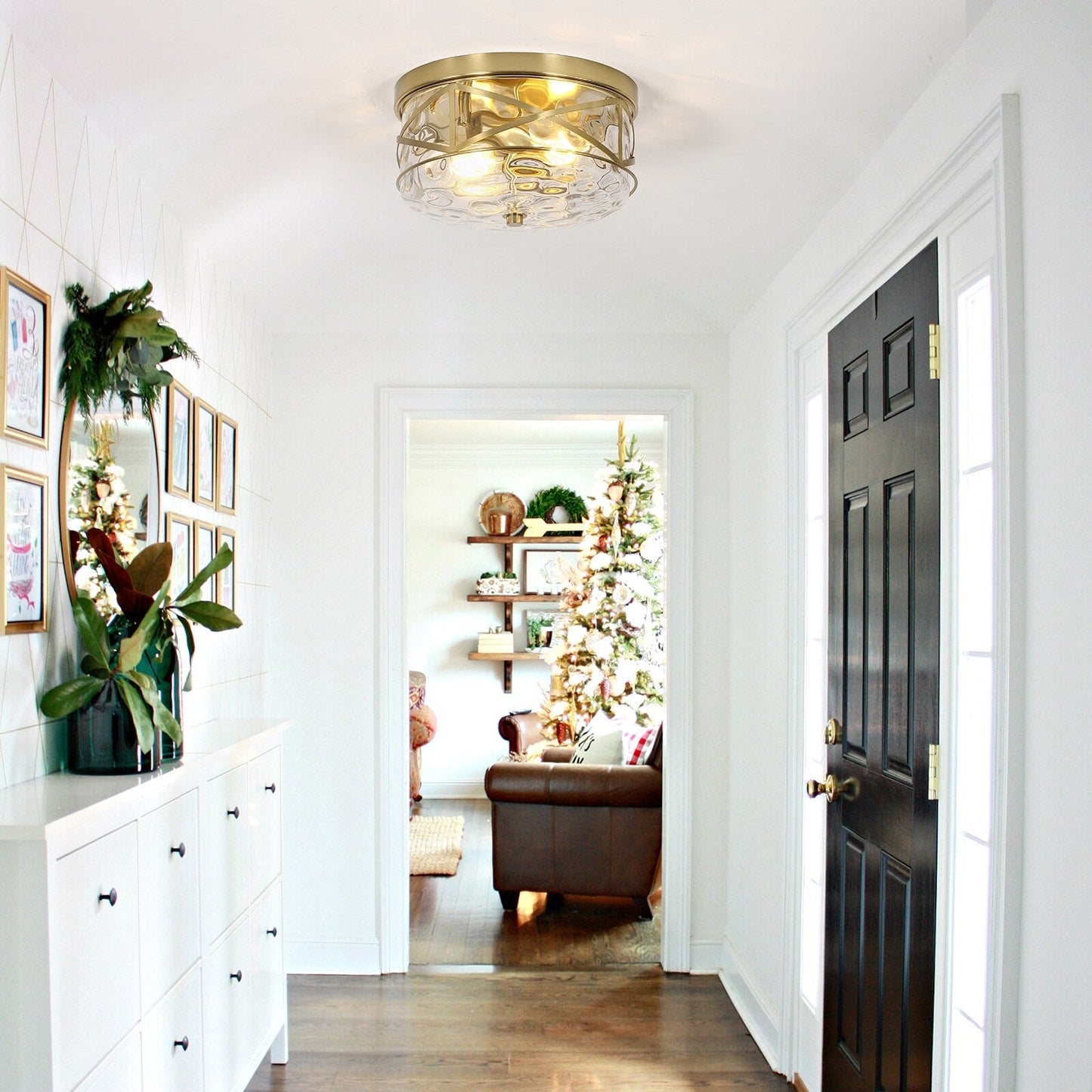 Plafoniera in vetro a 2 luci con montaggio a filo e struttura in metallo