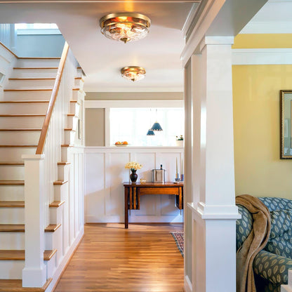 Plafoniera industriale a 2 luci, in vetro trasparente con effetto acqua increspata, montaggio a filo - 12,9 pollici di larghezza x 5,5 pollici di altezza