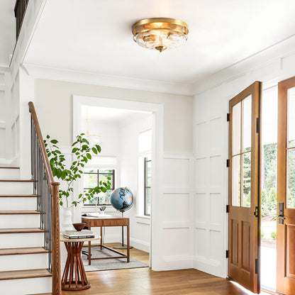 Plafoniera industriale a 2 luci, in vetro trasparente con effetto acqua increspata, montaggio a filo - 12,9 pollici di larghezza x 5,5 pollici di altezza