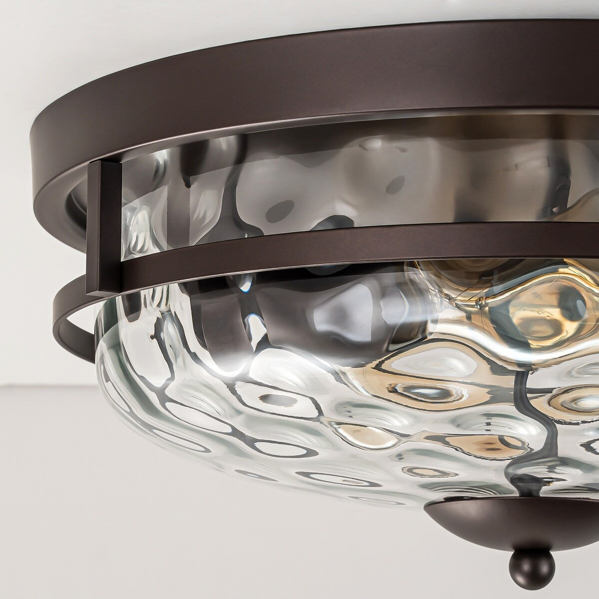 Plafoniera industriale a 2 luci, in vetro trasparente con effetto acqua increspata, montaggio a filo - 12,9 pollici di larghezza x 5,5 pollici di altezza