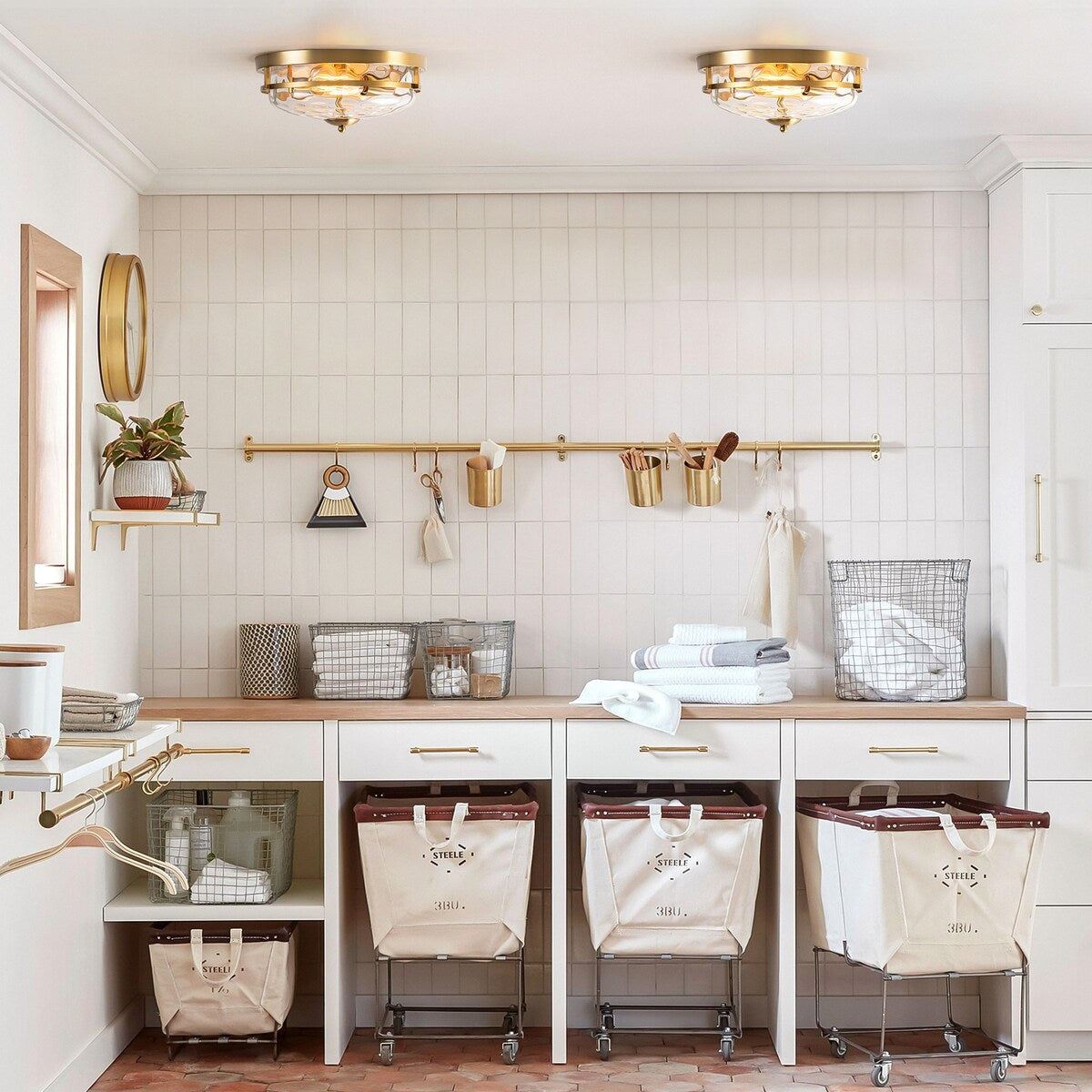 Plafoniera industriale a 2 luci, in vetro trasparente con effetto acqua increspata, montaggio a filo - 12,9 pollici di larghezza x 5,5 pollici di altezza