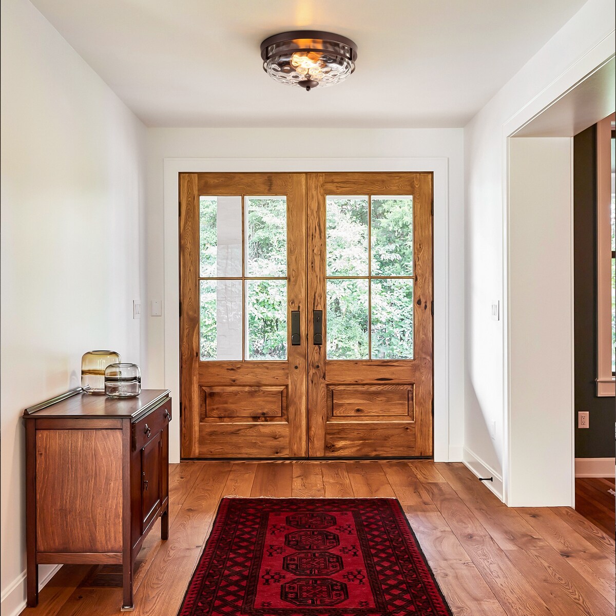 Plafoniera industriale a 2 luci, in vetro trasparente con effetto acqua increspata, montaggio a filo - 12,9 pollici di larghezza x 5,5 pollici di altezza