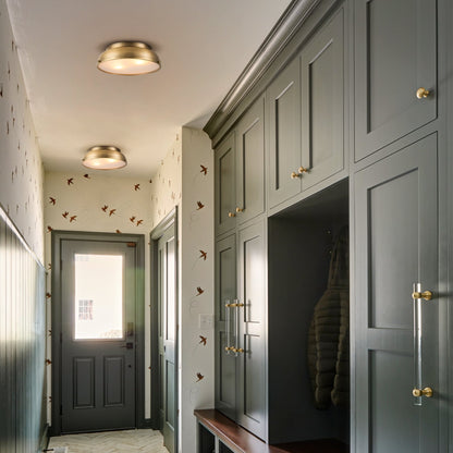 Plafoniere a soffitto a filo con cupola cilindrica in vetro smerigliato color bronzo invecchiato, 2 luci, stile Mid-Century Modern - Bronzo invecchiato