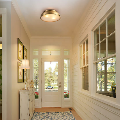 Plafoniere a soffitto a filo con cupola cilindrica in vetro smerigliato color bronzo invecchiato, 2 luci, stile Mid-Century Modern - Bronzo invecchiato