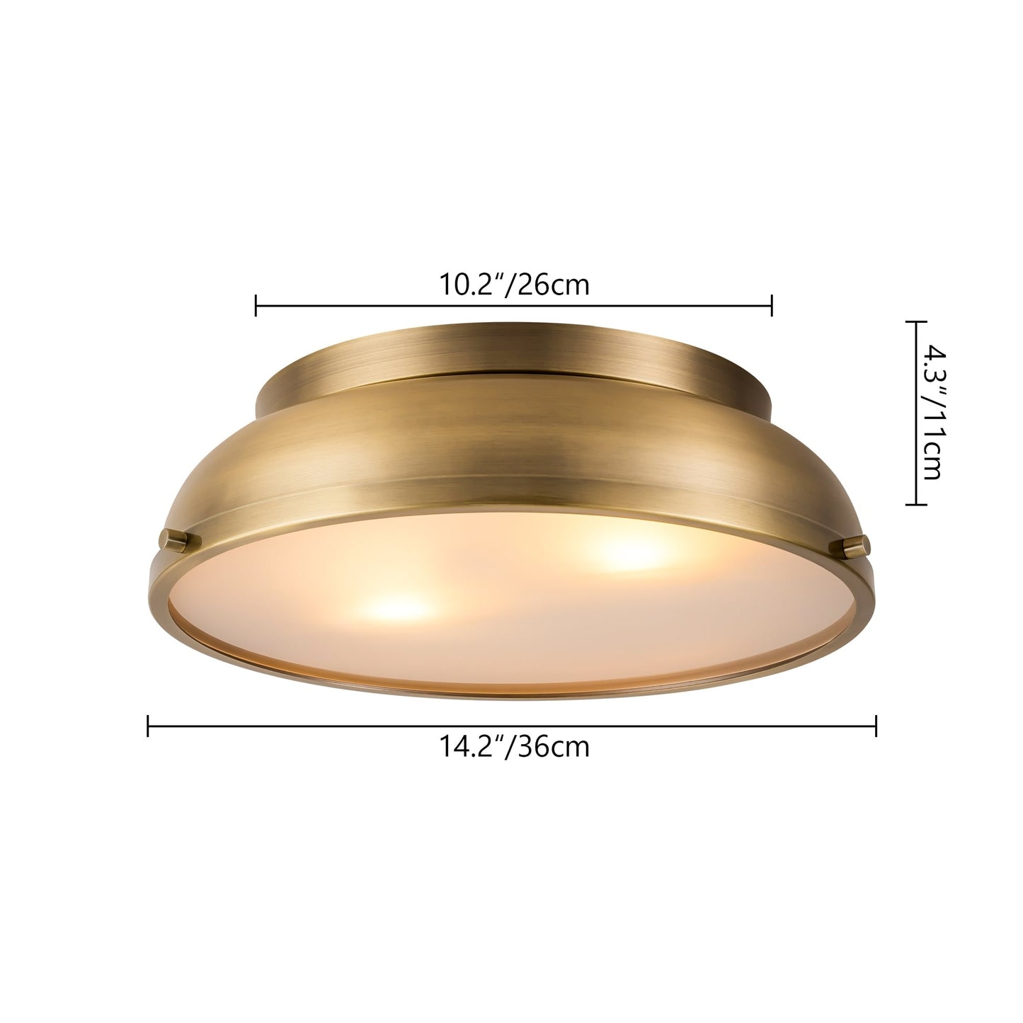 Plafoniere a soffitto a filo con cupola cilindrica in vetro smerigliato color bronzo invecchiato, 2 luci, stile Mid-Century Modern - Bronzo invecchiato