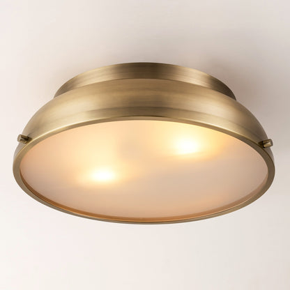 Plafoniere a soffitto a filo con cupola cilindrica in vetro smerigliato color bronzo invecchiato, 2 luci, stile Mid-Century Modern - Bronzo invecchiato