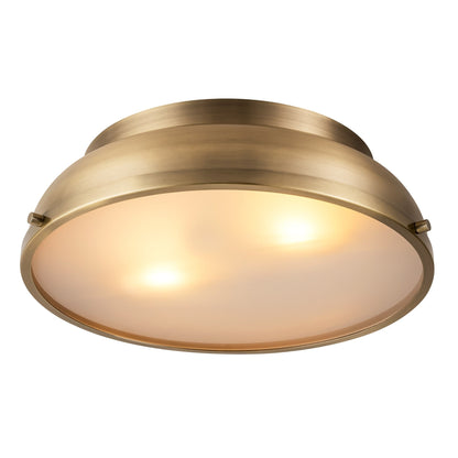 Plafoniere a soffitto a filo con cupola cilindrica in vetro smerigliato color bronzo invecchiato, 2 luci, stile Mid-Century Modern - Bronzo invecchiato