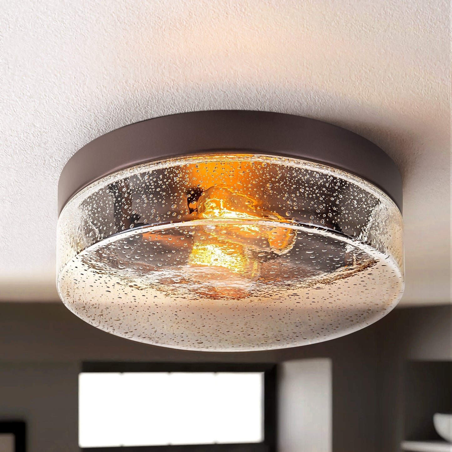 Lampada da soffitto a 2 luci moderna in stile fattoria, con cupola in vetro trasparente con semi/bolle