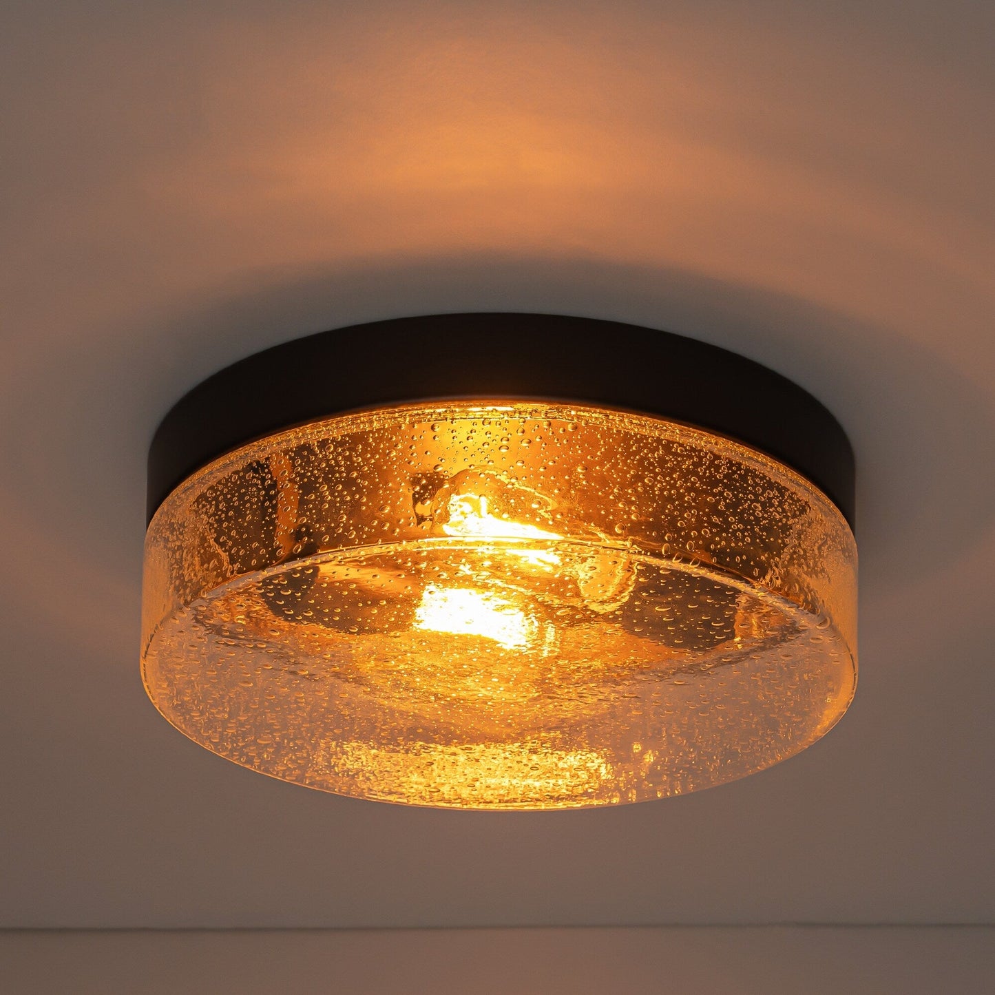 Lampada da soffitto a 2 luci moderna in stile fattoria, con cupola in vetro trasparente con semi/bolle