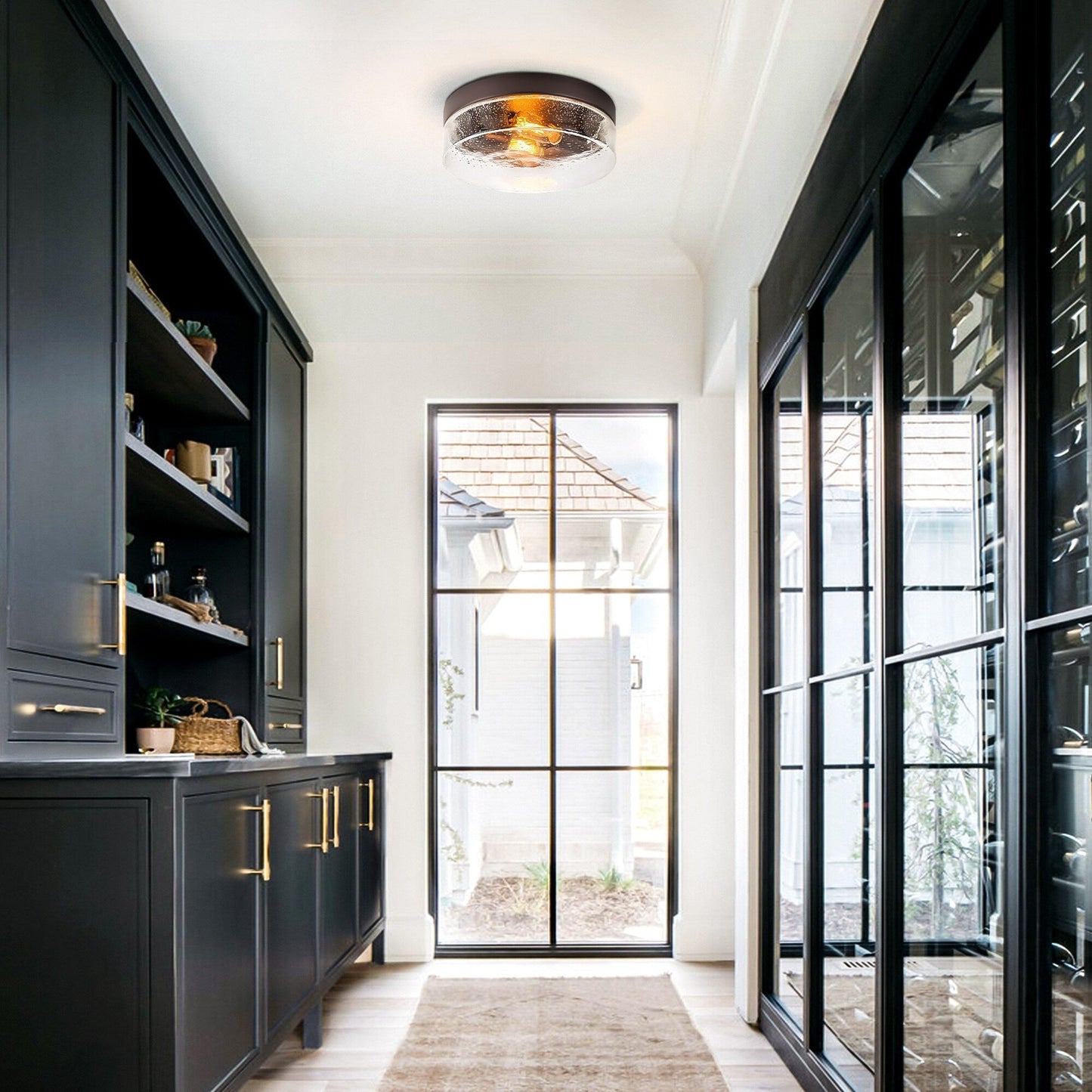 Lampada da soffitto a 2 luci moderna in stile fattoria, con cupola in vetro trasparente con semi/bolle