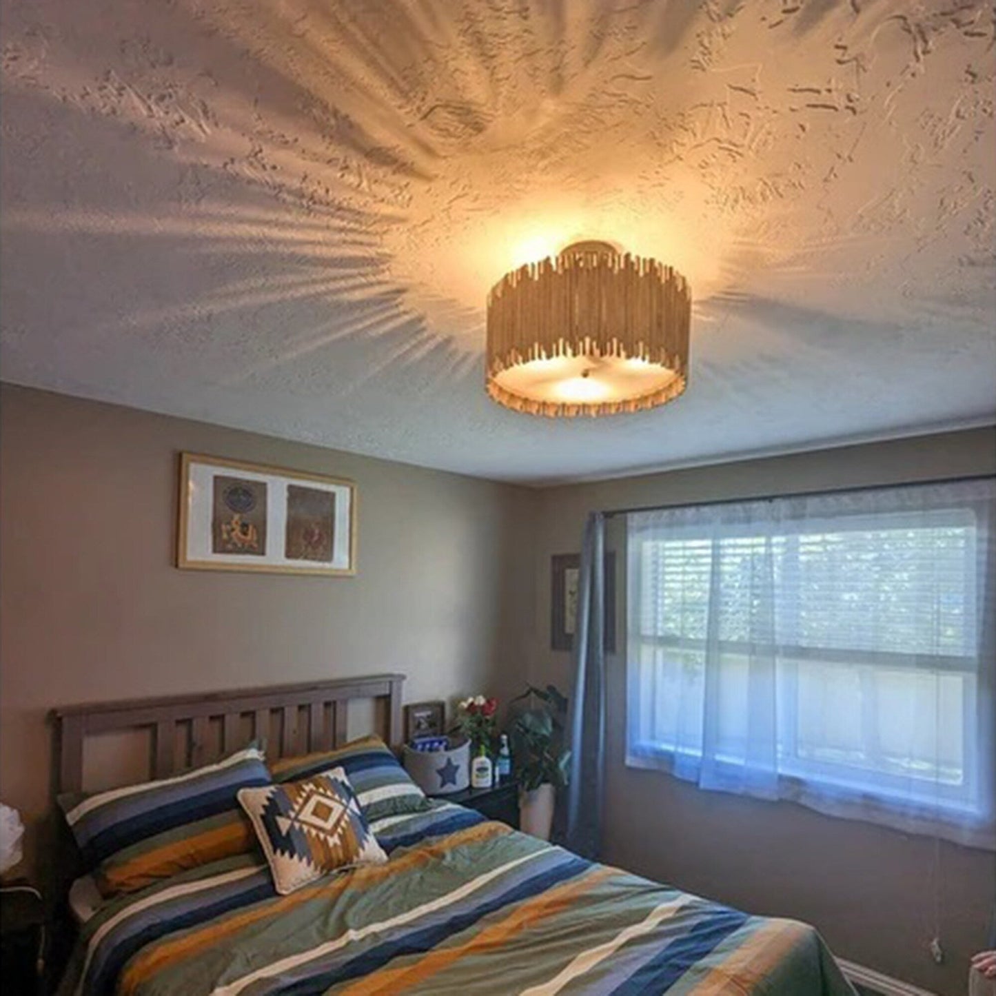 Lampada da soffitto semi-incassata a 3 luci in legno bianco anticato