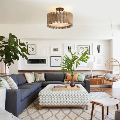 Lampada da soffitto semi-incassata a 3 luci in legno bianco anticato