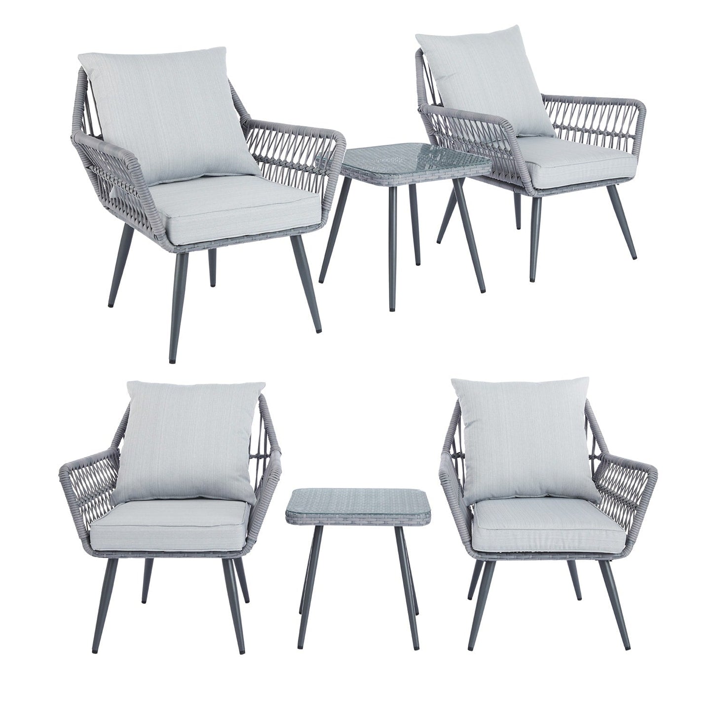 Set di mobili da giardino da 3 pezzi, piccolo set da esterno in vimini e rattan, set da bistrot per veranda anteriore, sedie da giardino, set da conversazione con tavolo in vetro