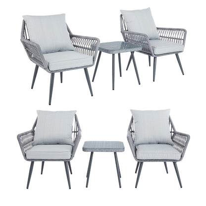 Set di mobili da giardino da 3 pezzi, piccolo set da esterno in vimini e rattan, set da bistrot per veranda anteriore, sedie da giardino, set da conversazione con tavolo in vetro