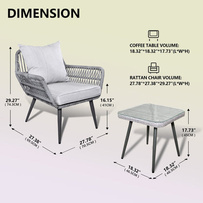 Set di mobili da giardino da 3 pezzi, piccolo set da esterno in vimini e rattan, set da bistrot per veranda anteriore, sedie da giardino, set da conversazione con tavolo in vetro