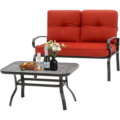 Set da 2 panche da giardino per esterni con tavolino rotondo