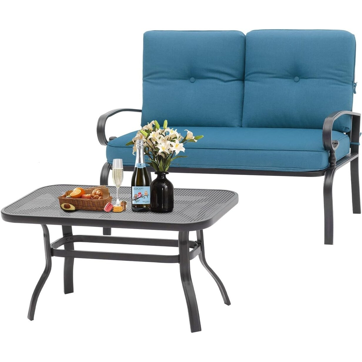 Set da 2 panche da giardino per esterni con tavolino rotondo