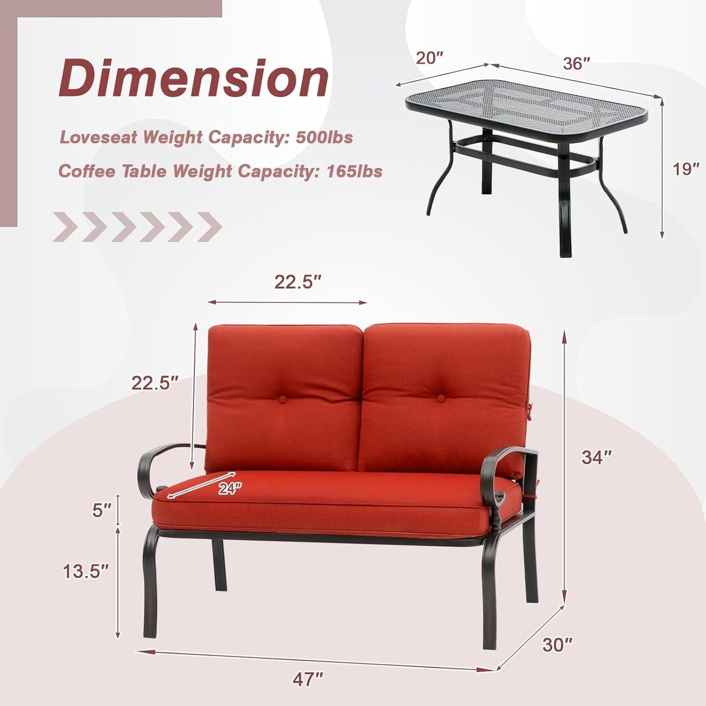 Set da 2 panche da giardino per esterni con tavolino rotondo