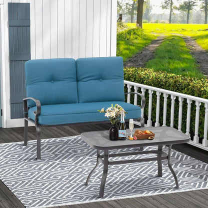 Set da 2 panche da giardino per esterni con tavolino rotondo