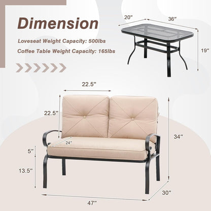 Set da 2 panche da giardino per esterni con tavolino rotondo