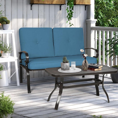 Set da 2 panche da giardino per esterni con tavolino rotondo