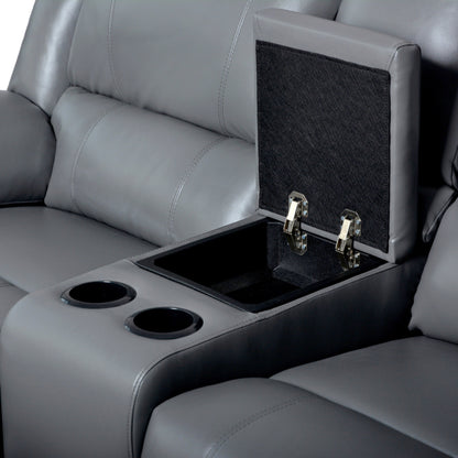 Set di divani da soggiorno reclinabili manuali classici in similpelle, 2 pezzi, con consolle e portabicchieri