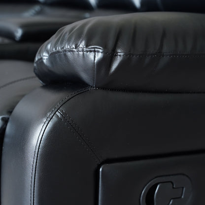 Set di divani da soggiorno reclinabili manuali classici in similpelle, 2 pezzi, con consolle e portabicchieri