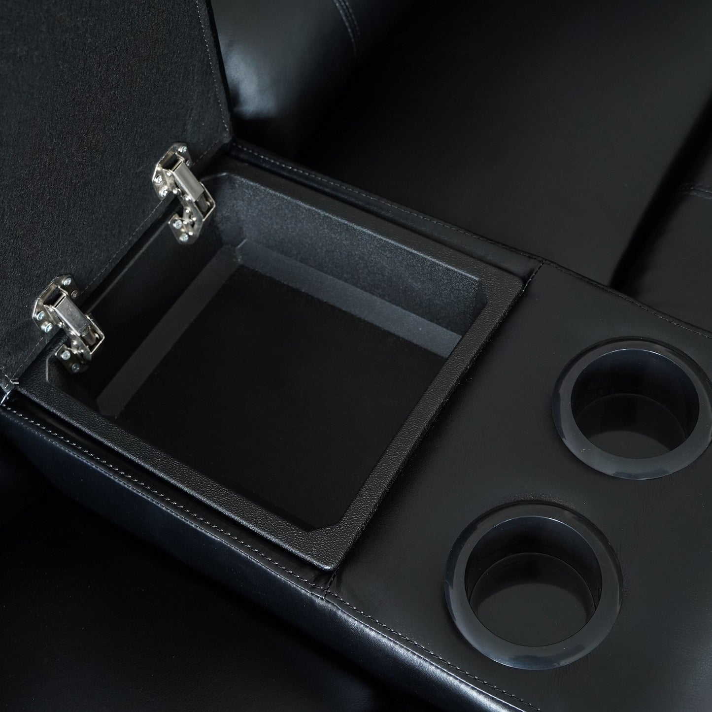 Set di divani da soggiorno reclinabili manuali classici in similpelle, 2 pezzi, con consolle e portabicchieri