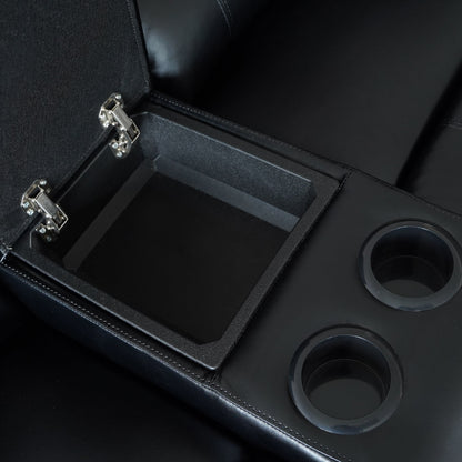 Set di divani da soggiorno reclinabili manuali classici in similpelle, 2 pezzi, con consolle e portabicchieri