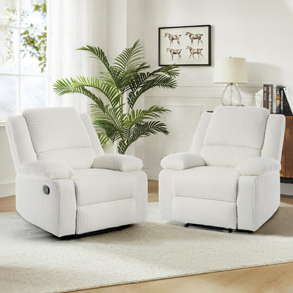 Set da 2 poltrone reclinabili manuali in velluto a coste con poggiapiedi