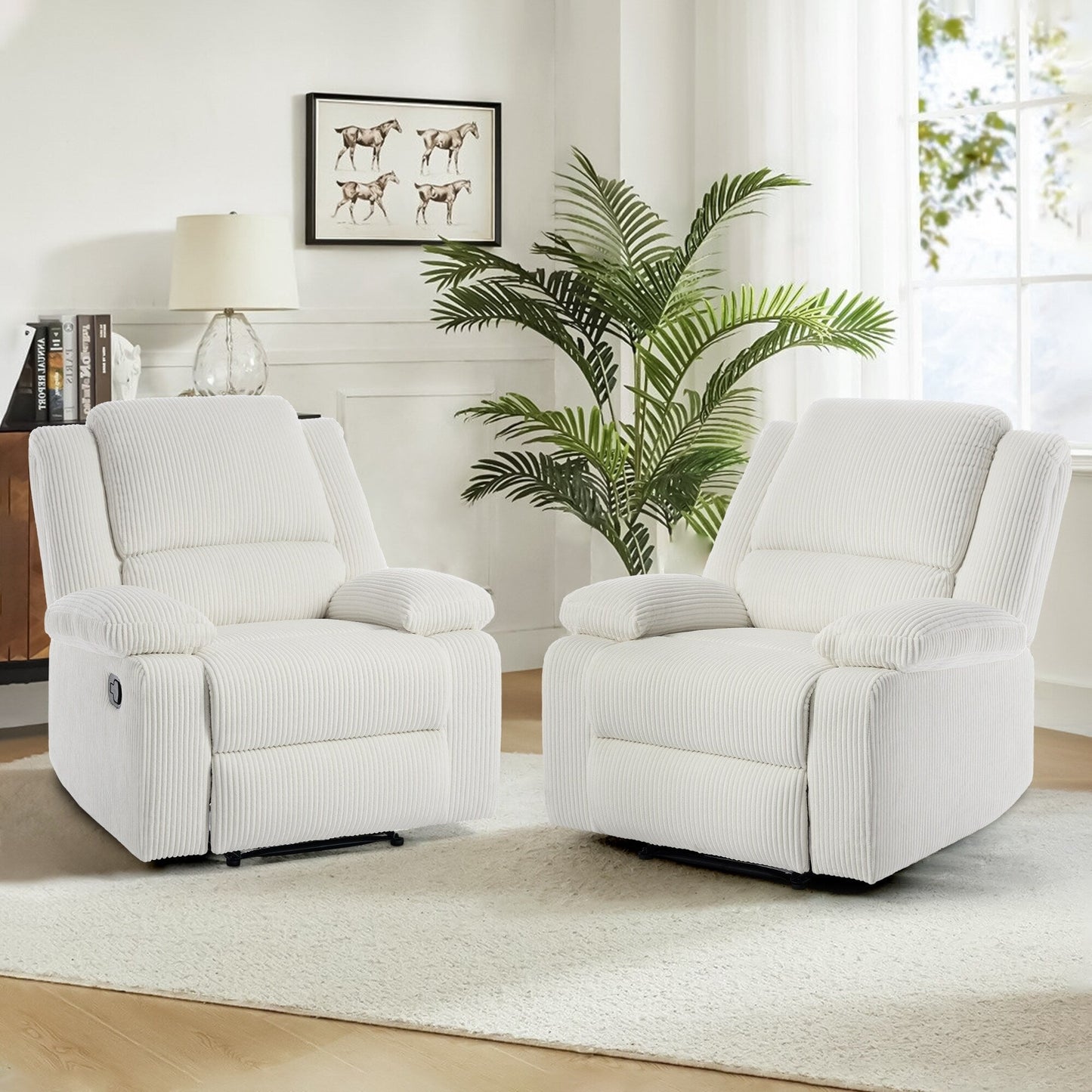 Set da 2 poltrone reclinabili manuali in velluto a coste con poggiapiedi