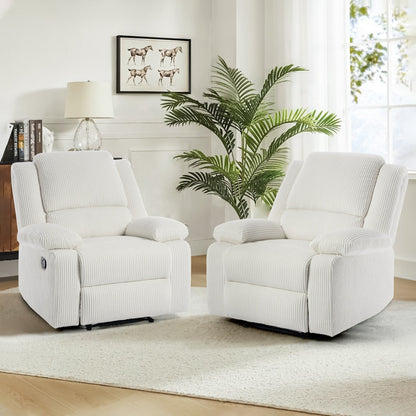 Set da 2 poltrone reclinabili manuali in velluto a coste con poggiapiedi