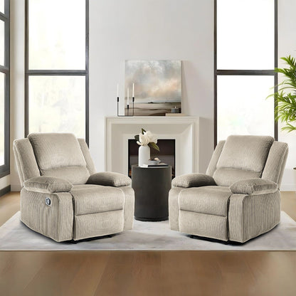 Set da 2 poltrone reclinabili manuali in velluto a coste con poggiapiedi