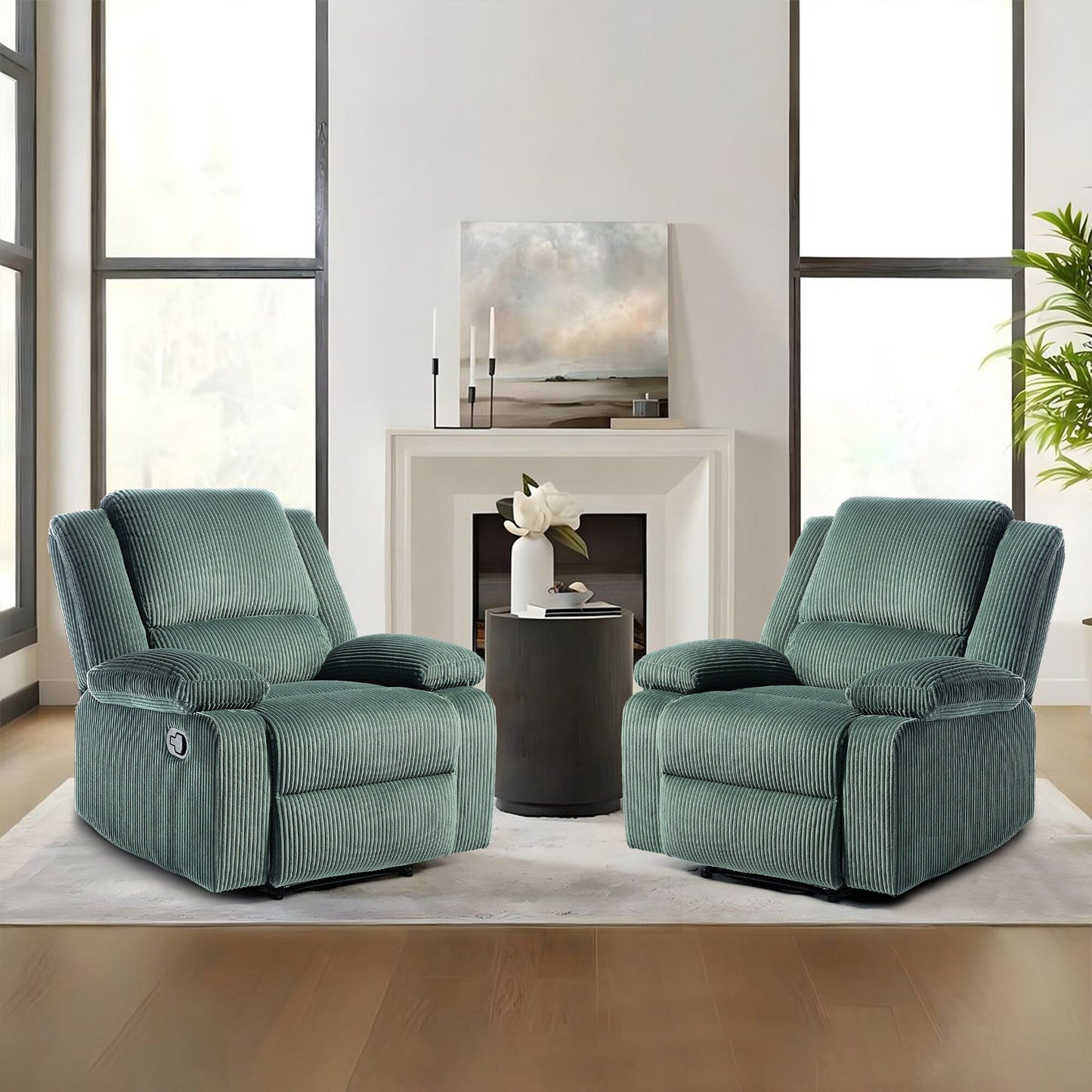 Set da 2 poltrone reclinabili manuali in velluto a coste con poggiapiedi