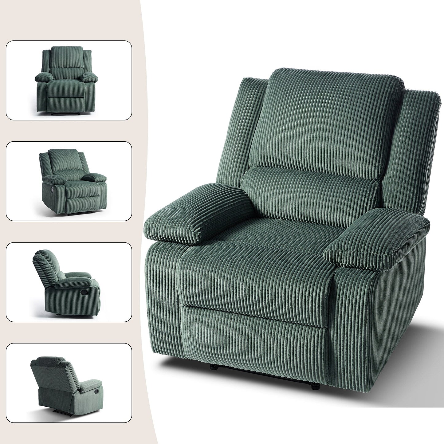 Set da 2 poltrone reclinabili manuali in velluto a coste con poggiapiedi