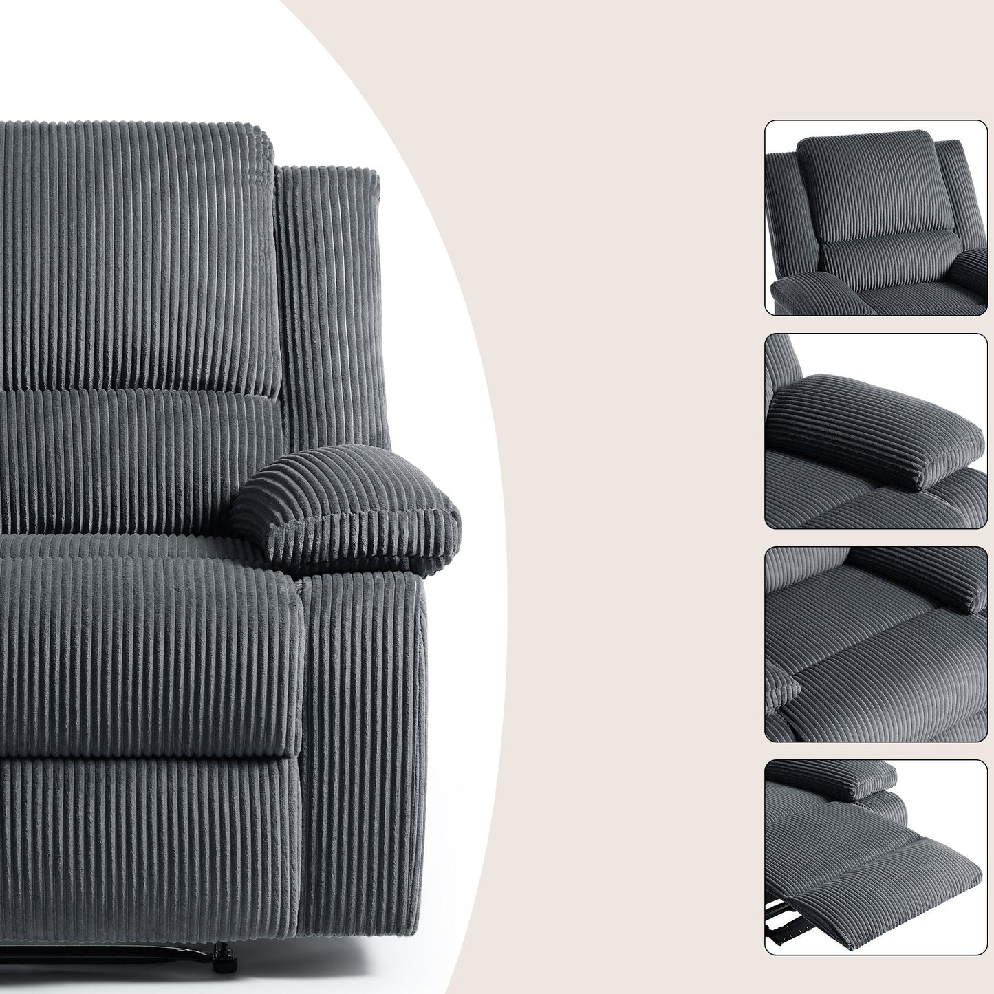 Set da 2 poltrone reclinabili manuali in velluto a coste con poggiapiedi