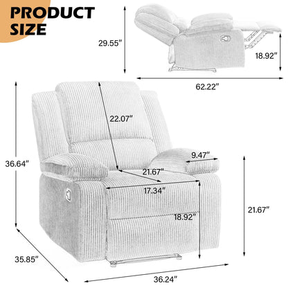 Set da 2 poltrone reclinabili manuali in velluto a coste con poggiapiedi