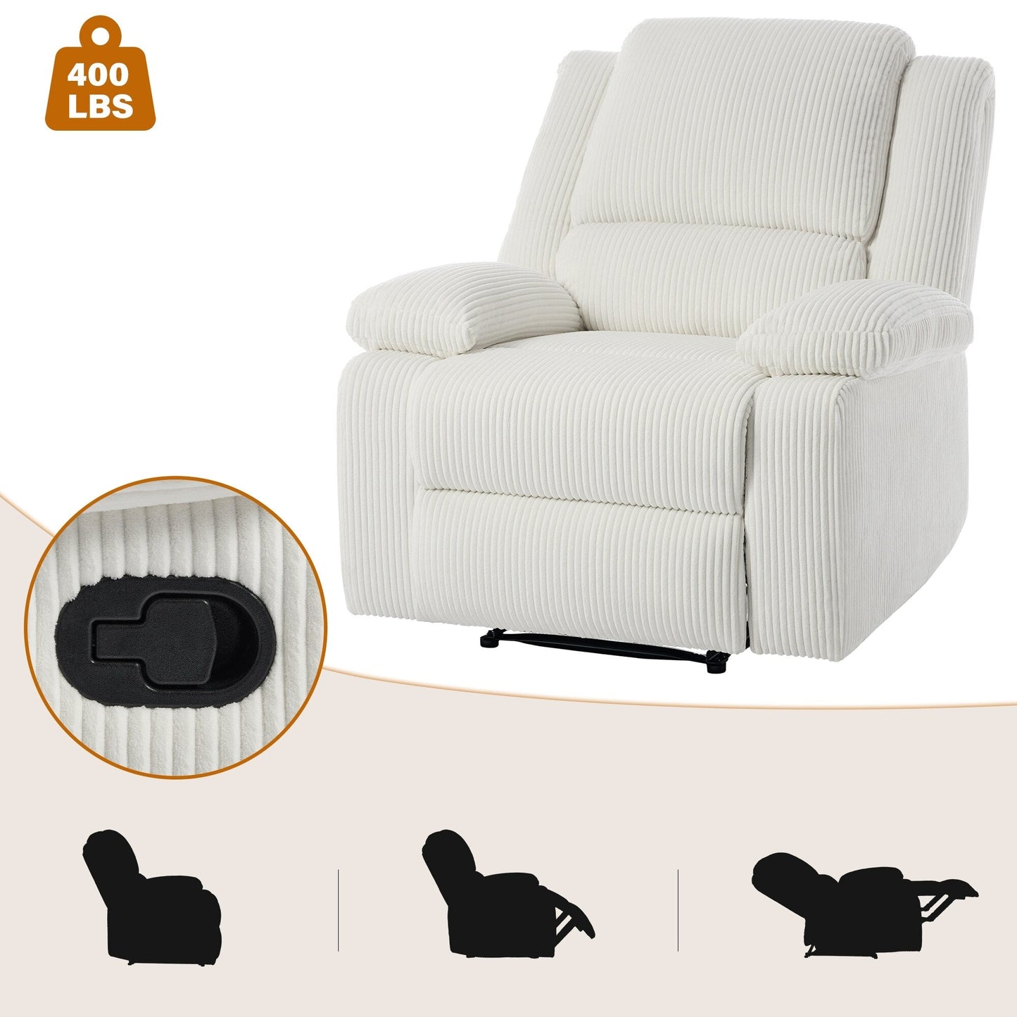 Set da 2 poltrone reclinabili manuali in velluto a coste con poggiapiedi