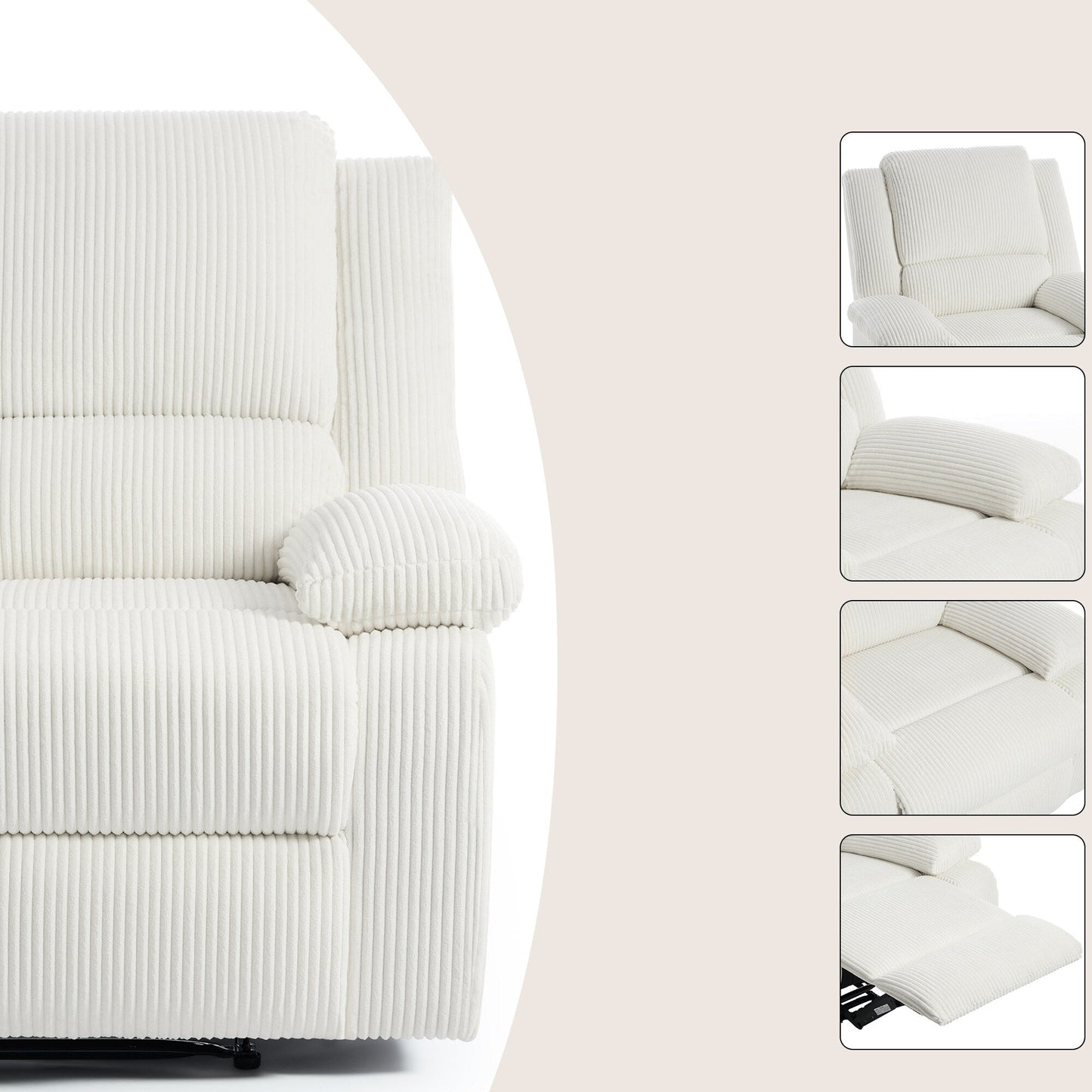 Set da 2 poltrone reclinabili manuali in velluto a coste con poggiapiedi