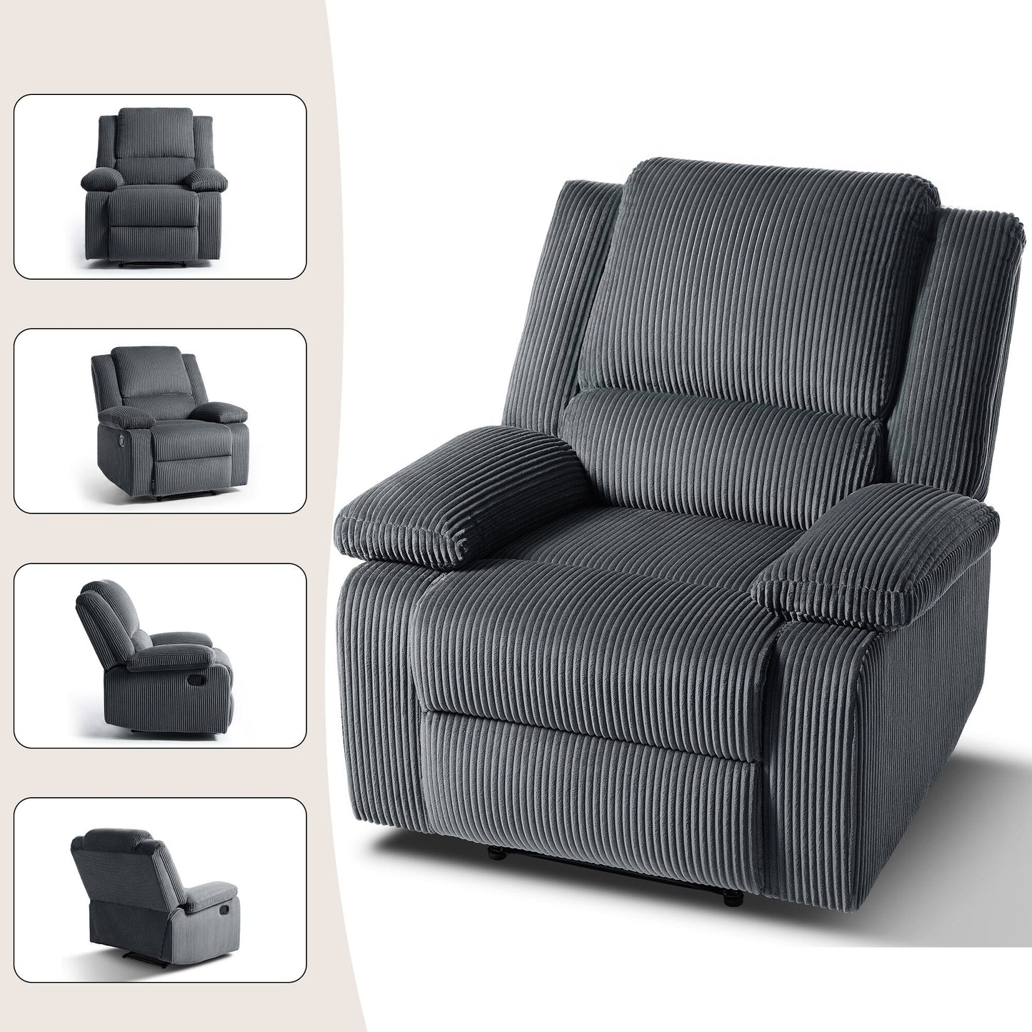 Set da 2 poltrone reclinabili manuali in velluto a coste con poggiapiedi