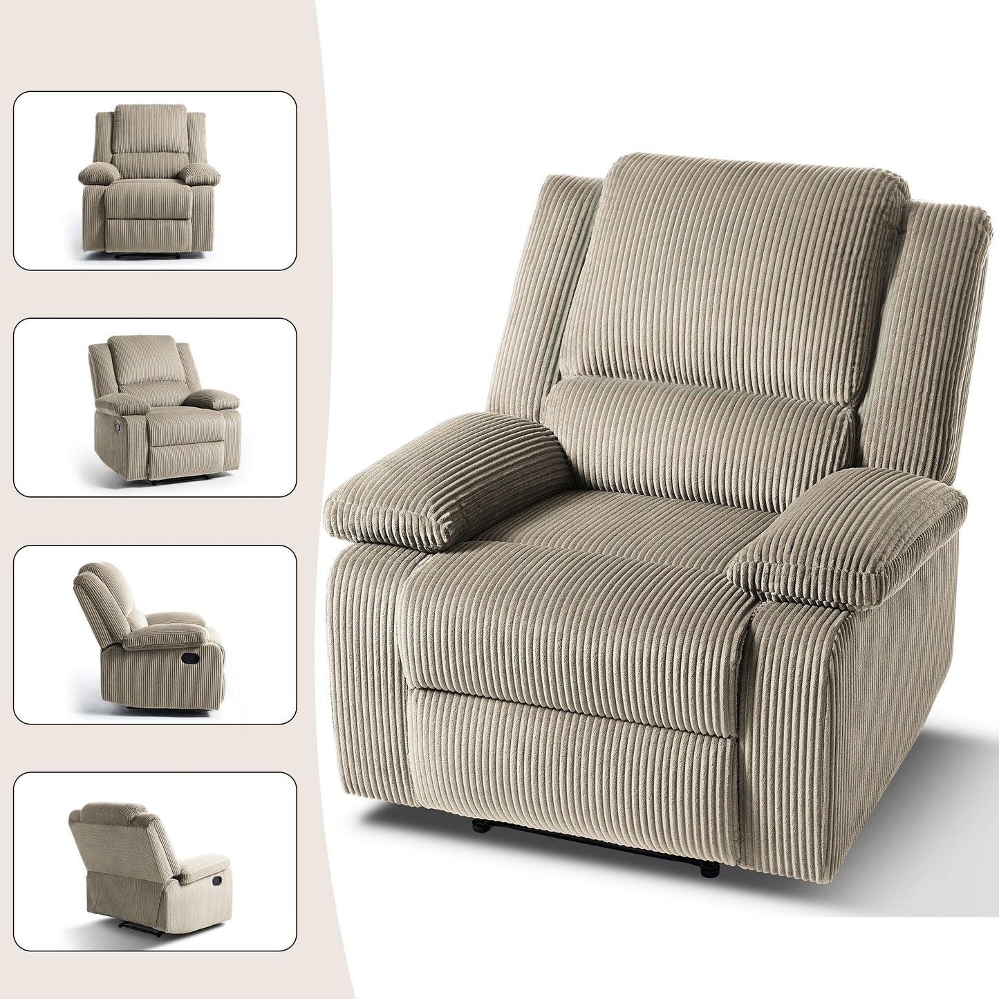 Set da 2 poltrone reclinabili manuali in velluto a coste con poggiapiedi