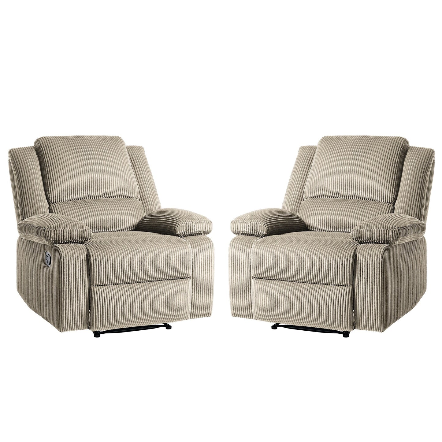 Set da 2 poltrone reclinabili manuali in velluto a coste con poggiapiedi