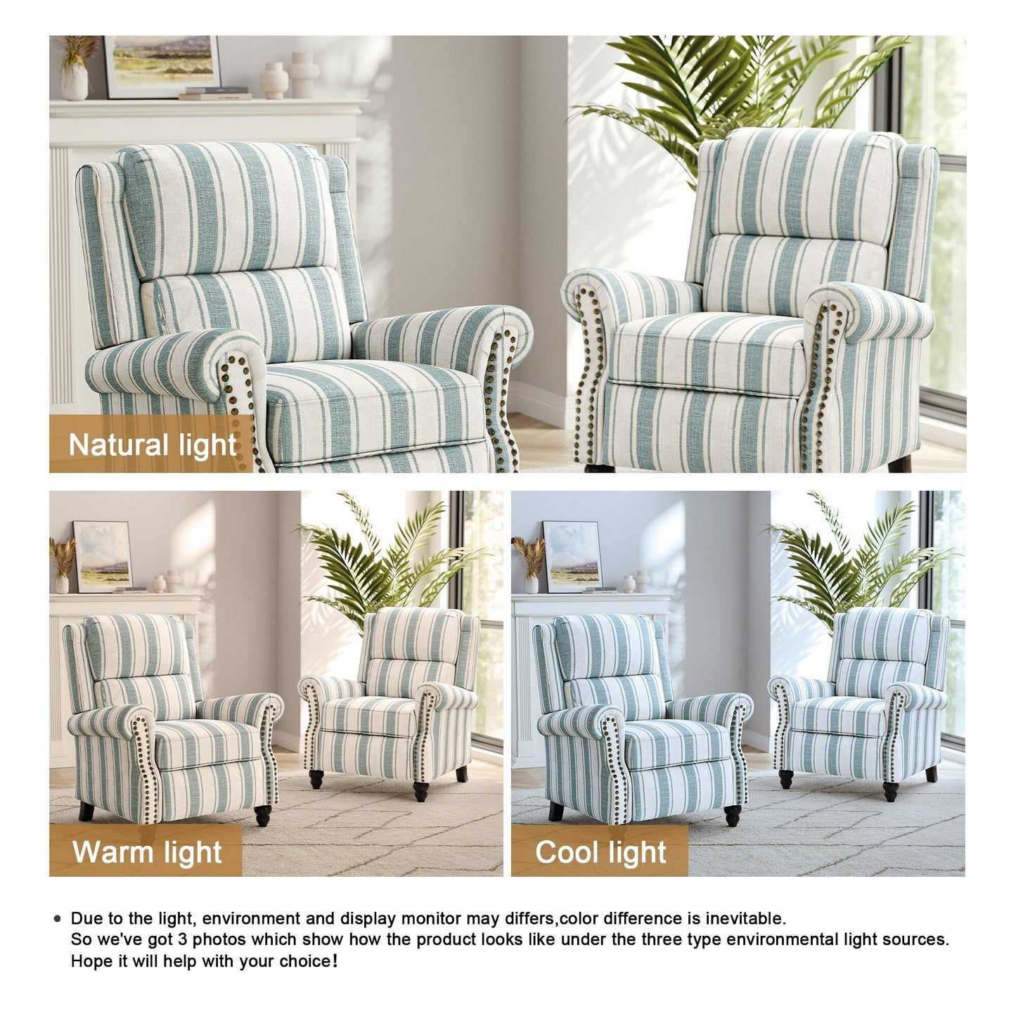 Set di 2 poltrone reclinabili imbottite con schienale a spinta e borchie