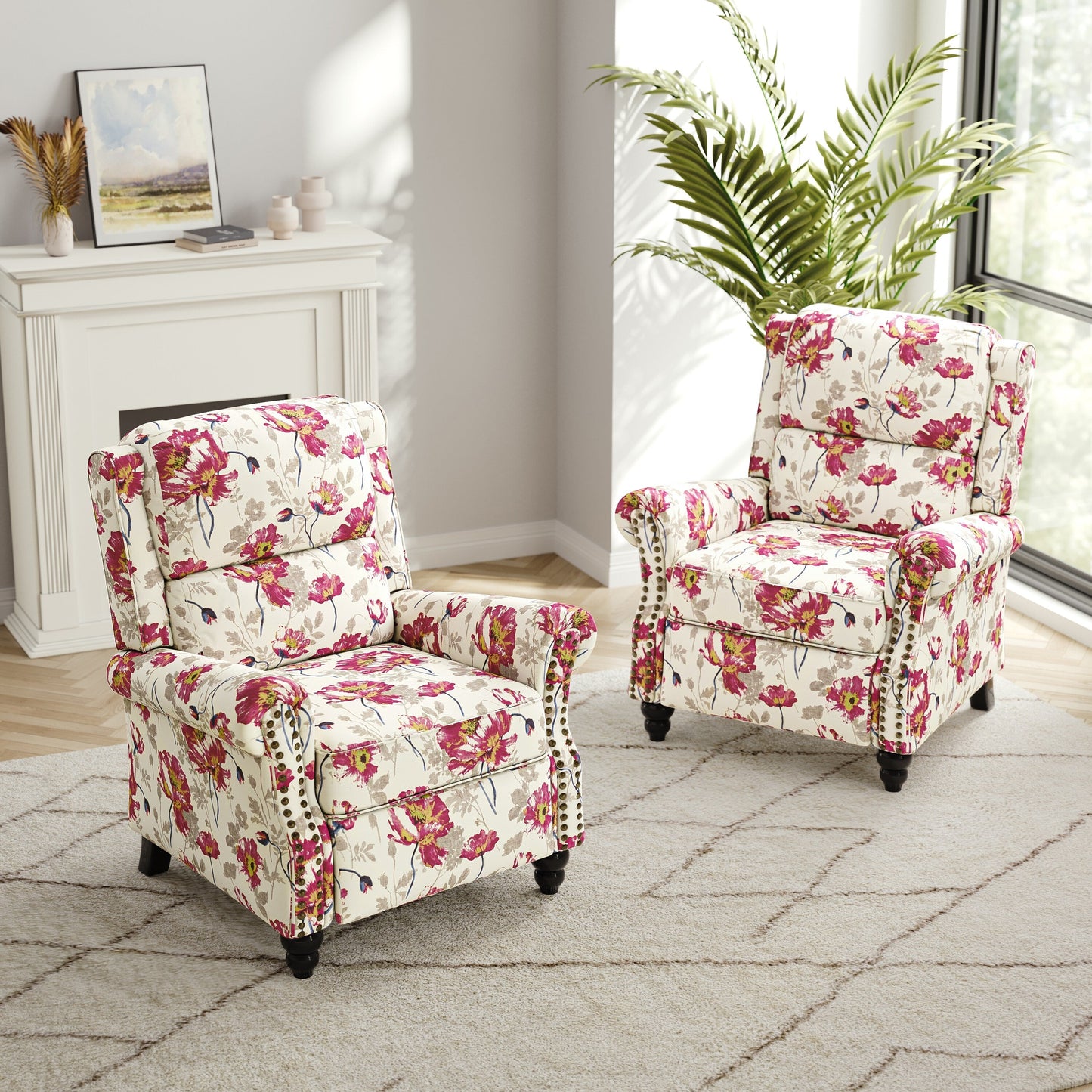 Set di 2 poltrone reclinabili imbottite con schienale a spinta e borchie