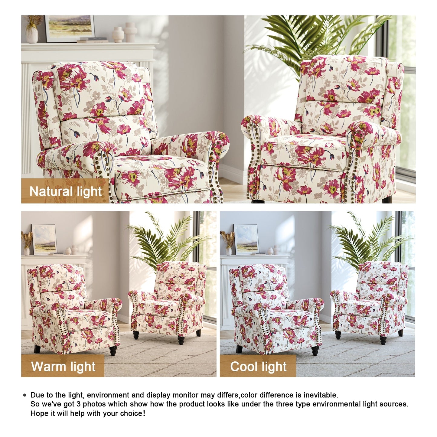 Set di 2 poltrone reclinabili imbottite con schienale a spinta e borchie