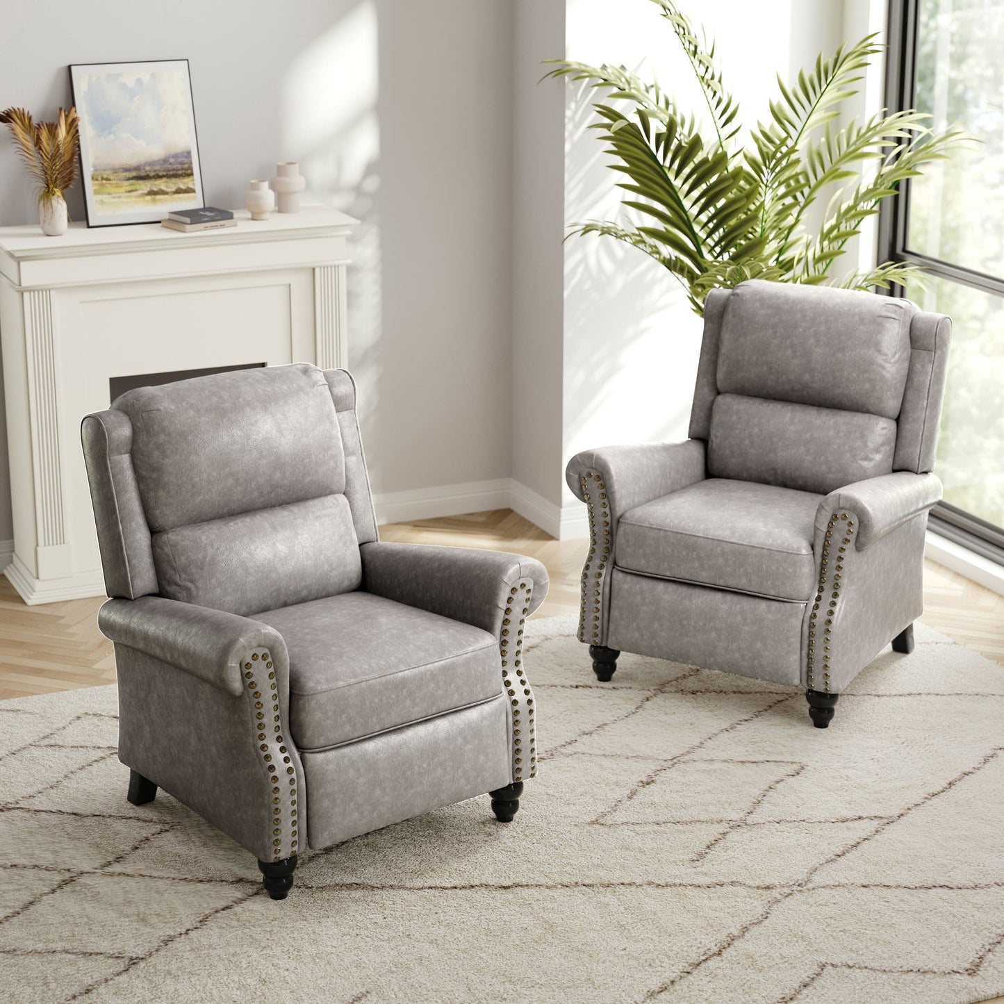 Set di 2 poltrone reclinabili imbottite con schienale a spinta e borchie