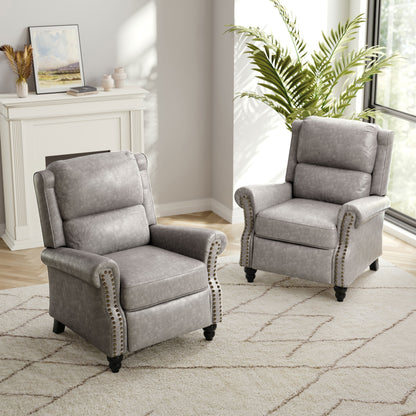 Set di 2 poltrone reclinabili imbottite con schienale a spinta e borchie