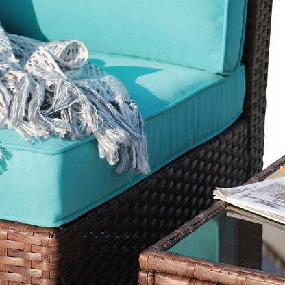 Divano componibile in vimini da esterno, 2 pezzi, sedia angolare imbottita per patio e tavolino laterale