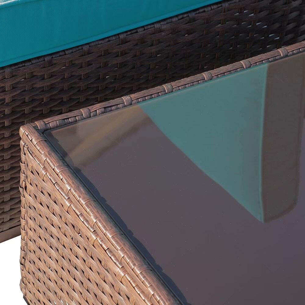 Divano componibile in vimini da esterno, 2 pezzi, sedia angolare imbottita per patio e tavolino laterale