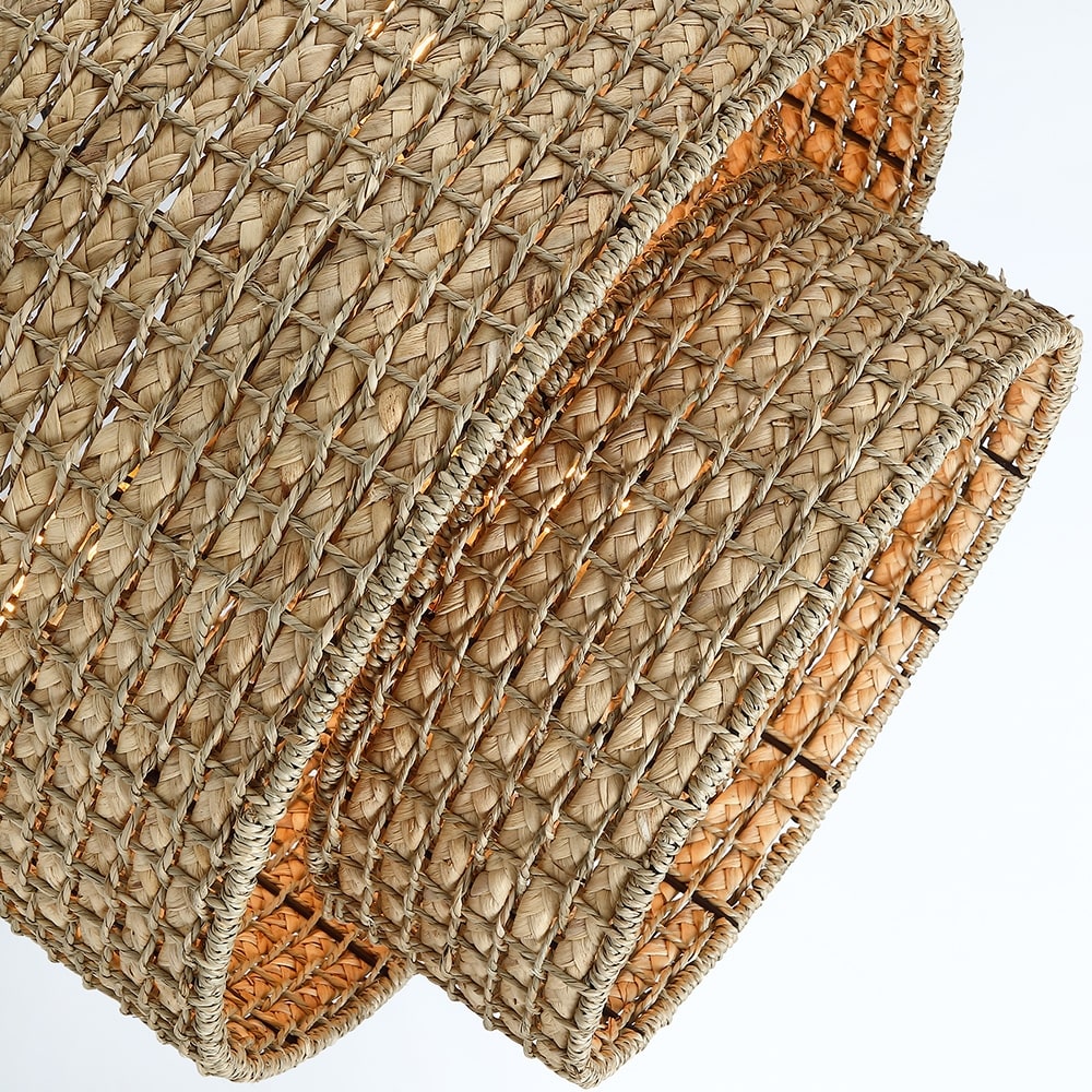 Lampada a sospensione tradizionale a tamburo in rattan naturale a 4 luci con baldacchino nero - Nero/terroso - 20 pollici di larghezza